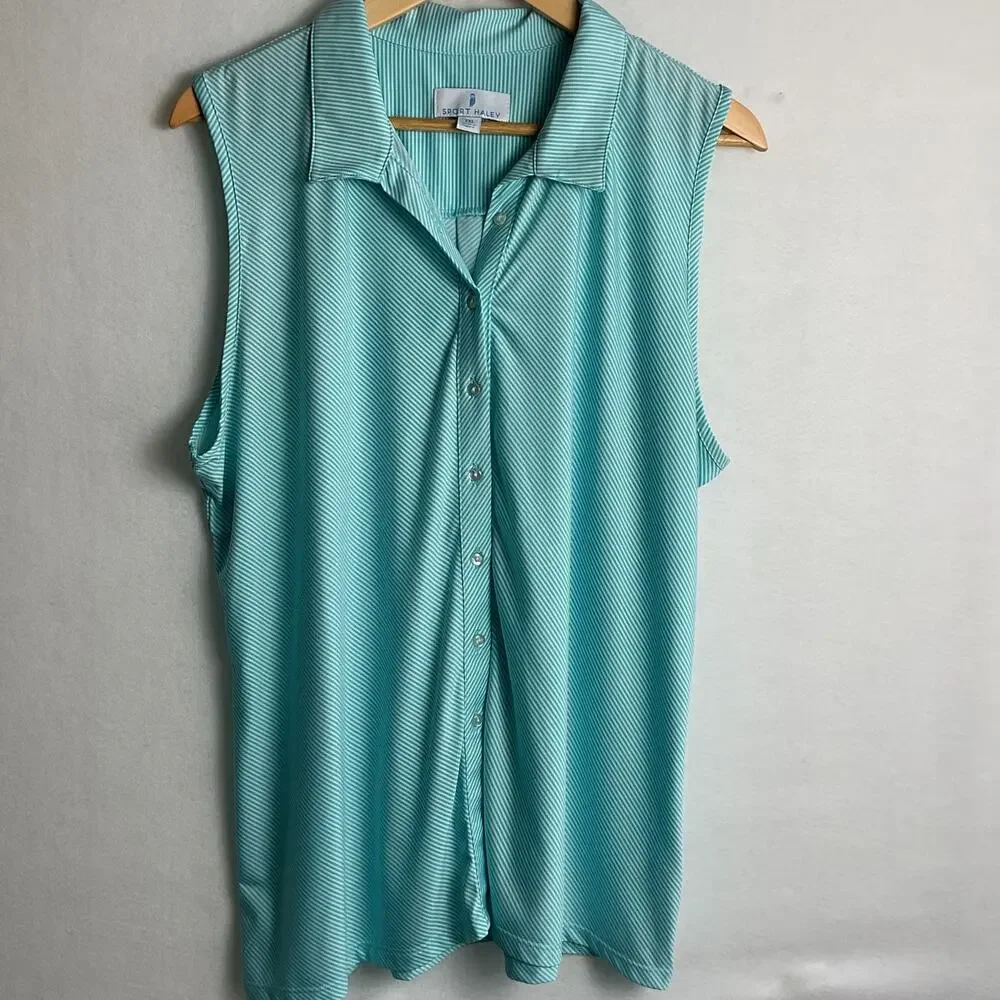 Sport Haley Blue Striped sleeveless Top Womens XXL